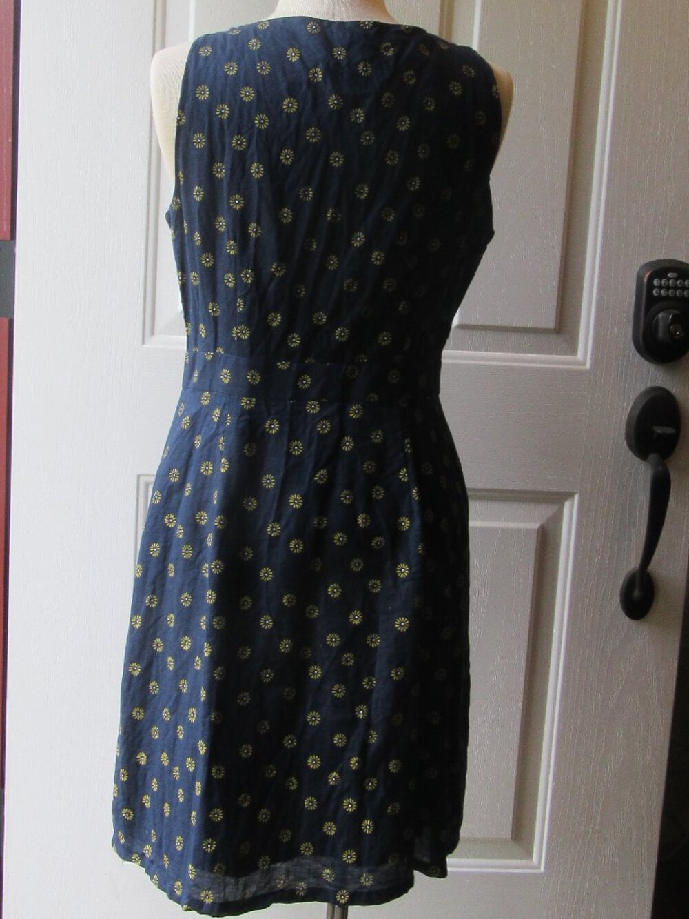 Linen Cotton J. Crew Navy Daisy Print Lined Button down shirtdress size 6 - Picture 5 of 13